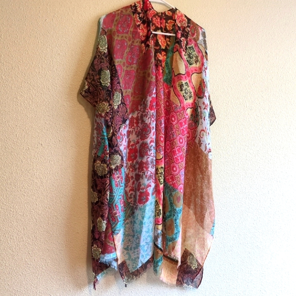 Tagless Colorful Patchwork Kimono Sheer And Soft One Size Fits All